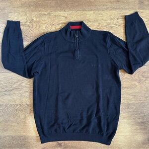 Guess Black 1/4 Zip Crewneck Sweater with Red Accent